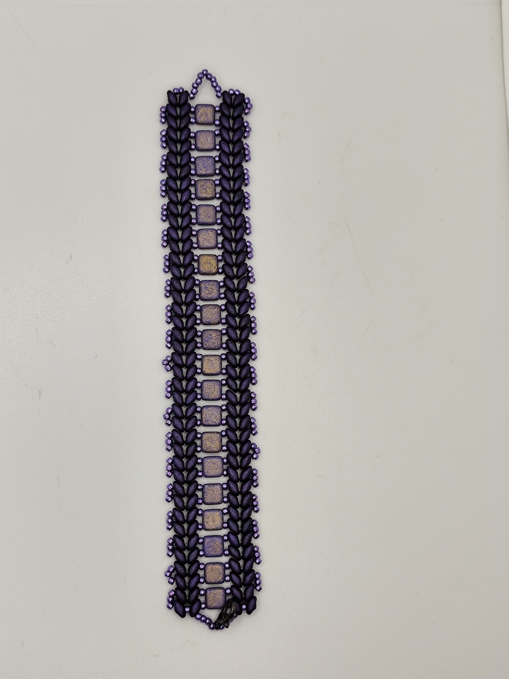 Handwoven Purple Bead & Tile Bracelet - Women's Jewelry 6 1/4" - Picture 3 of 9